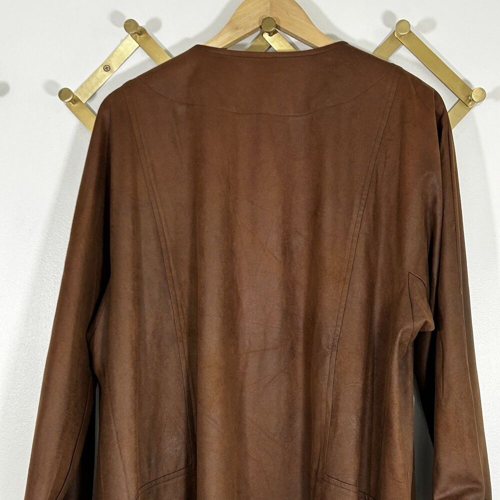Soft Surroundings Faux Suede Duster Jacket Size 1X Brown Coat Open Front Pockets - Picture 9 of 10